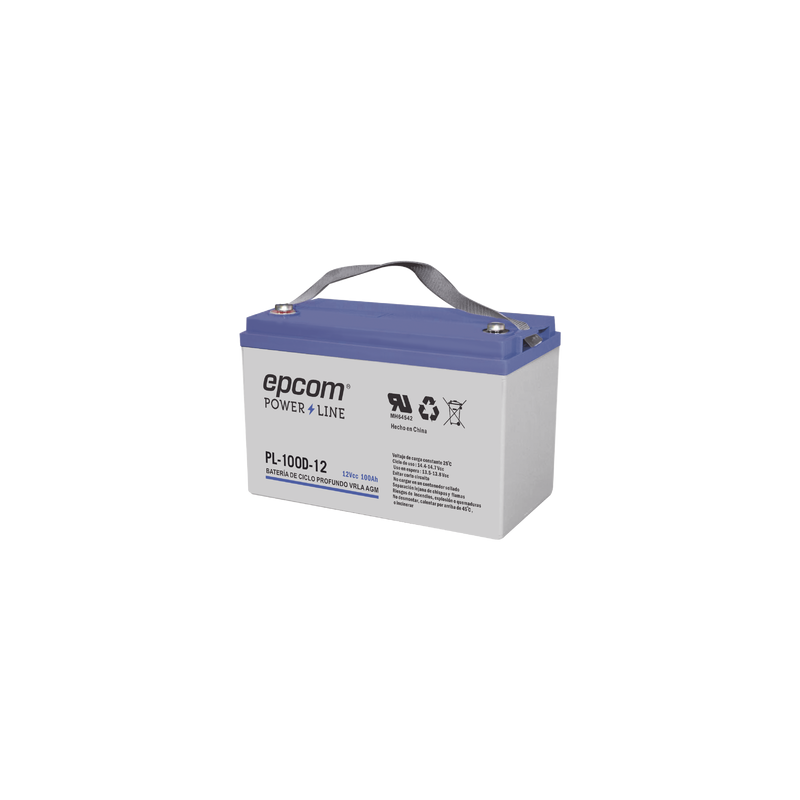Acumulador EPCOM 12V, 100Ah Tecnología VRLA AGM Ciclo Profundo para Aplicaciones Fotovoltaicas terminales tipo M6 ( HEX )
