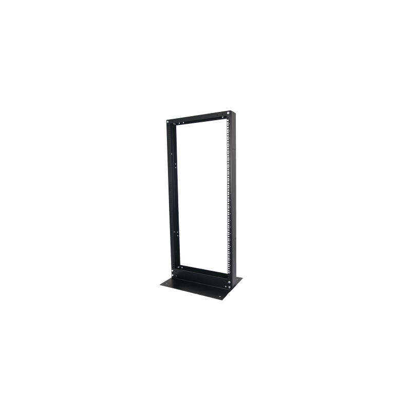 Rack de 2 Postes, Estándar 19", 24 Unidades, Fabricado en Acero, Base "L" para Anclar a Piso.