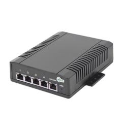 Switch para Aplicación Solar, 4 Puertos PoE 802.3 af/at 10/100/1000 Mbps y un Puerto de Datos, Entrada 12-24 Vcc