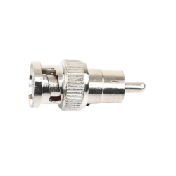 Adaptador en línea para 75 Ohm, de conector BNC macho a RCA macho en aplicaciones de Audio-Video para cámaras, monitores y DVR´s.