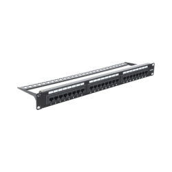 Panel de parcheo de impacto (110) UTP de 24 puertos Cat6A, 19in, con barra para Organizar cables y espacio para Etiqueta