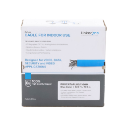 Cable Cat6+ CALIBRE 23 ALTO RENDIMIENTO, ETL,UL, color azul, de 100 metros, super flexible, para aplicaciones de CCTV, video HD, y redes de datos.