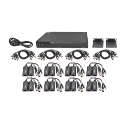 Kit de 16 canales para transmisión de ALIMENTACION (NO SOPORTA COAXITRON)( de 36 Vcc a 12 Vcc) y video (HD-TVI) a distancias de hasta 250 m.