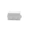 Caja de derivación de PVC Auto-extinguible con 6 entradas, tapa atornillada, 100x100x50 MM, (Medidas internas, mayor área permisible para e cable, Para exterior (IP55)