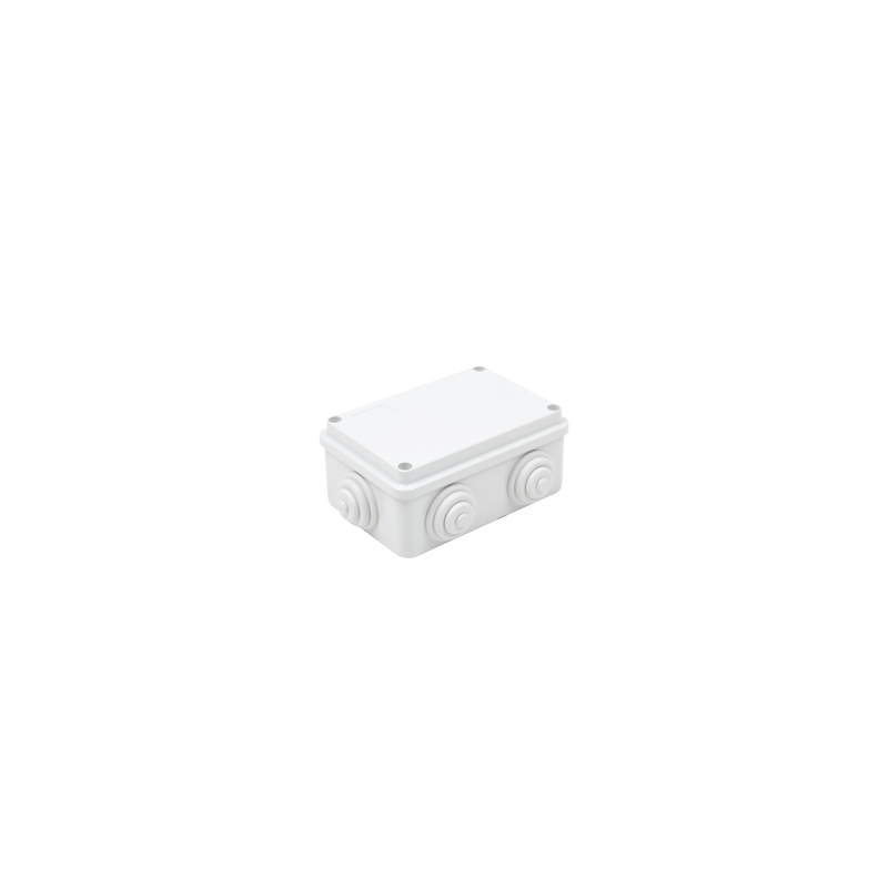Caja de derivación de PVC Auto-extinguible con 6 entradas, tapa atornillada, 120 x 80 x 50 mm (4.74 x 3.15 x 1.97 in), Para Exterior (IP55)