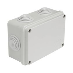 Caja de derivación de PVC Auto-extinguible con 6 entradas, tapa atornillada, 120 x 80 x 50 mm (4.74 x 3.15 x 1.97 in), Para Exterior (IP55)