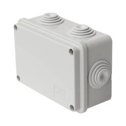 Caja de derivación de PVC Auto-extinguible con 6 entradas, tapa atornillada, 120 x 80 x 50 mm (4.74 x 3.15 x 1.97 in), Para Exterior (IP55)