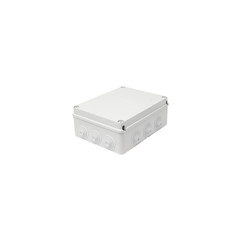 Caja de derivación de PVC Auto-extinguible con 12 entradas, tapa atornillada, 240x190x90 MM, Para Exterior (IP55)