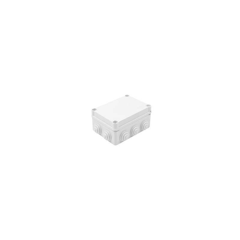 Caja de derivación de PVC Auto-Extinguible con 10 entradas, tapa y tornillo de media vuelta de 1/4", 150x110x70 mm (5.9 x 4.3 x 2.7 in), Para Exterior (IP55)