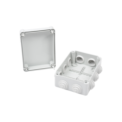 Caja de derivación de PVC Auto-Extinguible con 10 entradas, tapa y tornillo de media vuelta de 1/4", 150x110x70 mm (5.9 x 4.3 x 2.7 in), Para Exterior (IP55)
