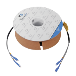 Carrete de Fibra Óptica Monomodo con conectores SC-SC Duplex, Reforzada con Kevlar, de 50 metros