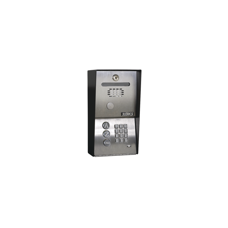 Audioportero Telefónico DKS Con Directorio / 100 Números Telefónicos / Control Para 2 Puertas / Gabinete Para Sobreponer / Marcación a 16 Digitos / Linea análoga o digital