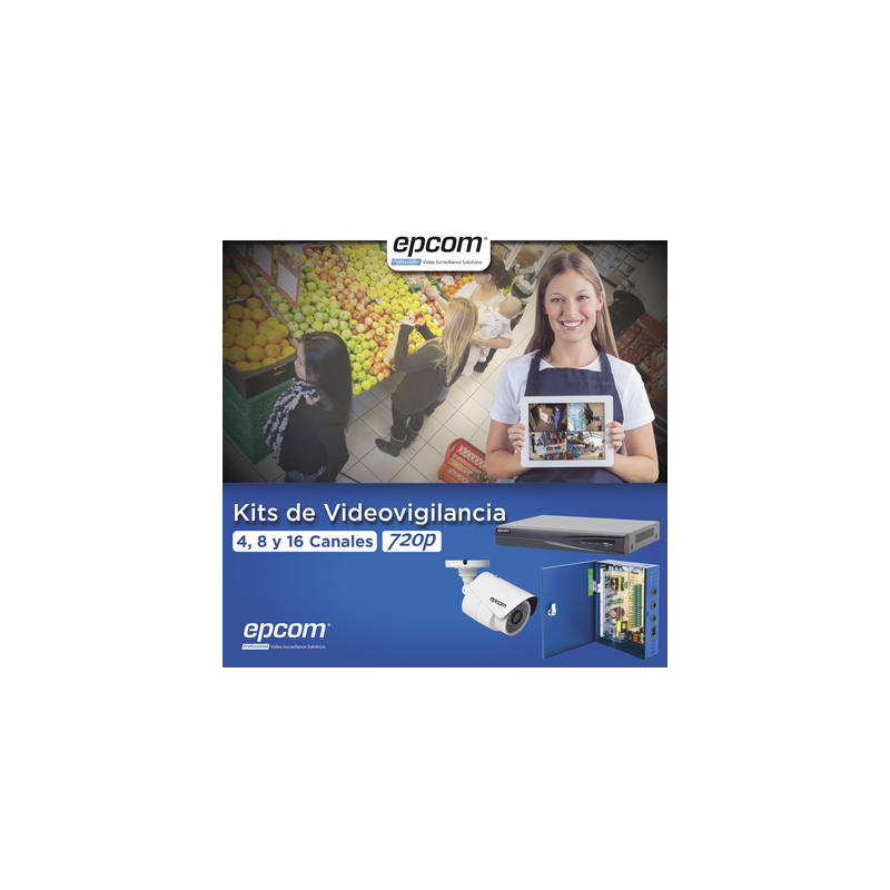 KIT TurboHD 1080p / DVR 8 Canales / 8 Cámaras Bala (exterior 2.8 mm) / Transceptores / Conectores / Fuente de Poder Profesional hasta 15 Vcc para Larga Distancias