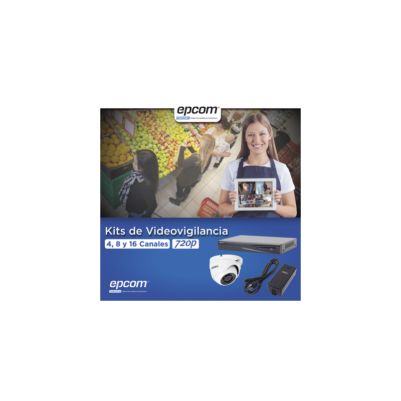 KIT TurboHD 1080p / DVR 4 Canales / 4 Cámaras Eyeball (exterior 2.8 mm) / Transceptores / Conectores / Fuente de Poder Profesional