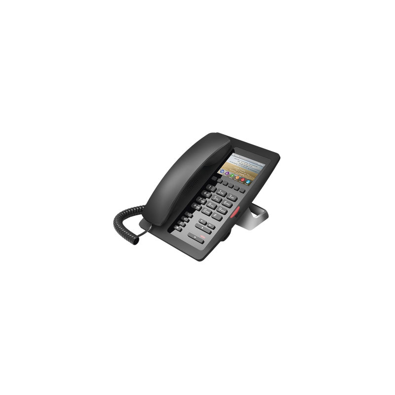 (H5 Color Negro) Teléfono IP Hotelero de gama alta, pantalla LCD de 3.5 pulgadas a color, 6 teclas programables para servicio rápido (Hotline), PoE 