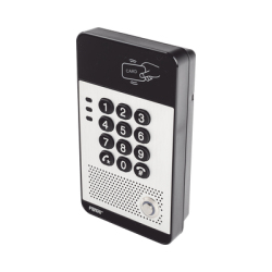 Audio Portero IP con 2 líneas SIP, relevador integrado, teclado numérico y lectora de tarjetas RFID para control de acceso, PoE