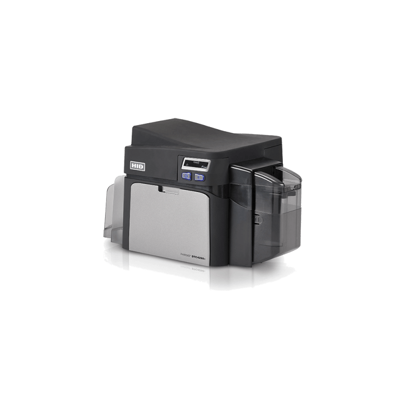 Impresora de Tarjetas ID FARGO DTC4250e / Dye Sublimation y Transferencia Térmica de Resina / Resolución 300 dpi / Seguridad AES-256 / Interfaz USB 2.0 y Ethernet / Capacidad de Tarjeta de Entrada 100 Tarjetas