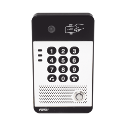 Vídeo Portero IP con 2 líneas SIP, cámara HD, relevador integrado, teclado numérico y lectora de tarjetas RFID para control de acceso, PoE
