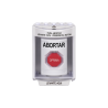 Botón de Abortar, Bocina de Advertencia Integrada, Texto en Español, Tapa Protectora de Policarbonato Súper Resistente con Espaciador, Restablecimiento con Llave