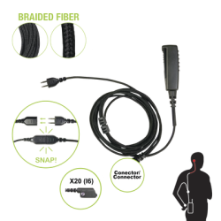 Cable para Micrófono audífono SNAP intercambiable con conector para Radios Icom IC-F3216/4261DS/DT, IC-F52D/62D, IC-F3400/4400DS/DT