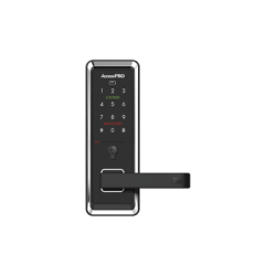 Cerradura inteligente con teclado Touch Screen, Apertura con tarjeta Mifare /Contraseña y Llave de emergencia de diseño compacto para puertas de perilla simple