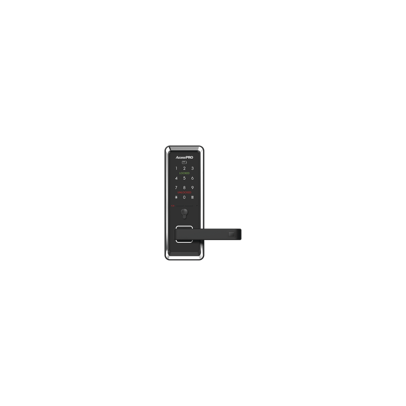 Cerradura inteligente con teclado Touch Screen, Apertura con tarjeta Mifare /Contraseña y Llave de emergencia de diseño compacto para puertas de perilla simple