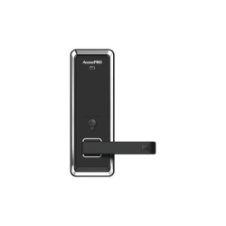 Cerradura inteligente con teclado Touch Screen, Apertura con tarjeta Mifare /Contraseña y Llave de emergencia de diseño compacto para puertas de perilla simple