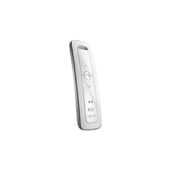 Control remoto 2 canales para motores de persiana Somfy con señal inalámbrica, instrucciones: sube, baja y detener, con posición favorita programada.