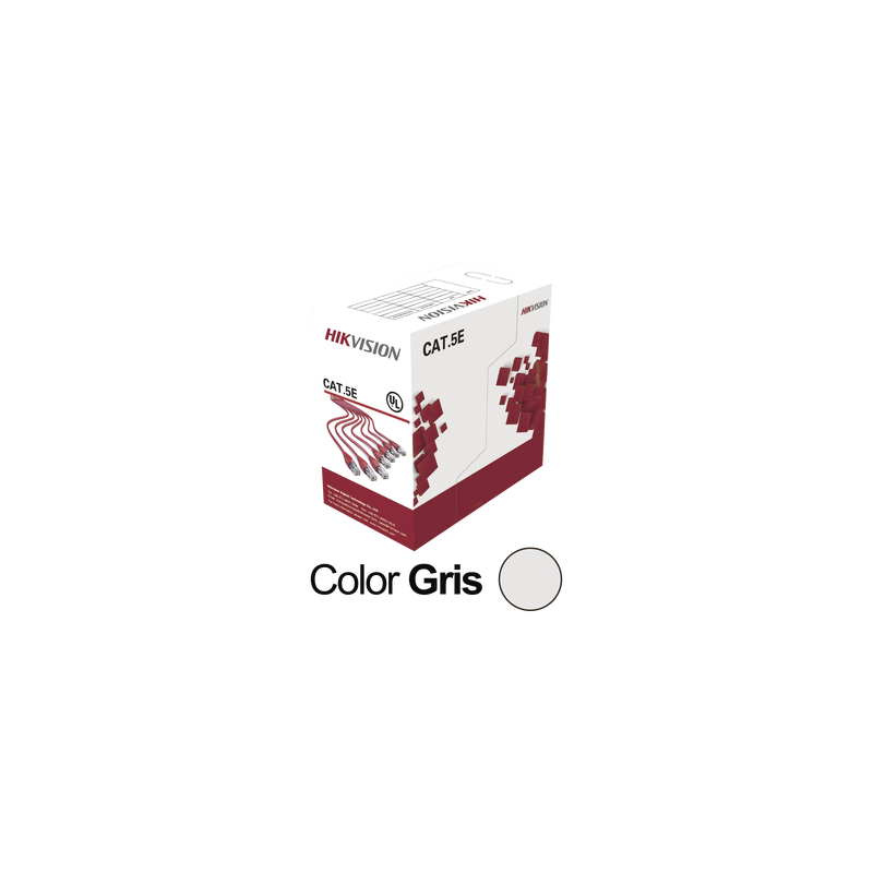 Bobina de Cable UTP 305 Metros / Cat5E (24 AWG) / Color Gris / PVC (CM) / Uso en Interior / 100% Cobre / Aplicaciones de CCTV y Redes de Datos