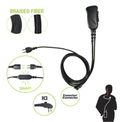 Braided Fiber 1 Cable Lapel Mic W/ Snap Connect for Hytera Connector. Select Different Earphones Not Included