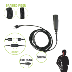 Cable para Micrófono audífono SNAP intercambiable con conector para Radios Icom con conector de 2 pines.