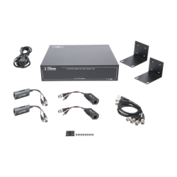 Kit de TRANSCEPTOR ACTIVO DE 4 CANALES / VIDEO+PODER en un solo Cable UTP / 150 metros en 4K, 200 metros en 5 MP/ Envía 36 Vcc y Recibe 12 Vcc / TODO INCLUIDO PARA RACK / Compatible con cámaras HD-TVI/CVI/AHD/CVBS / INSTALACIÓN LIMPIA