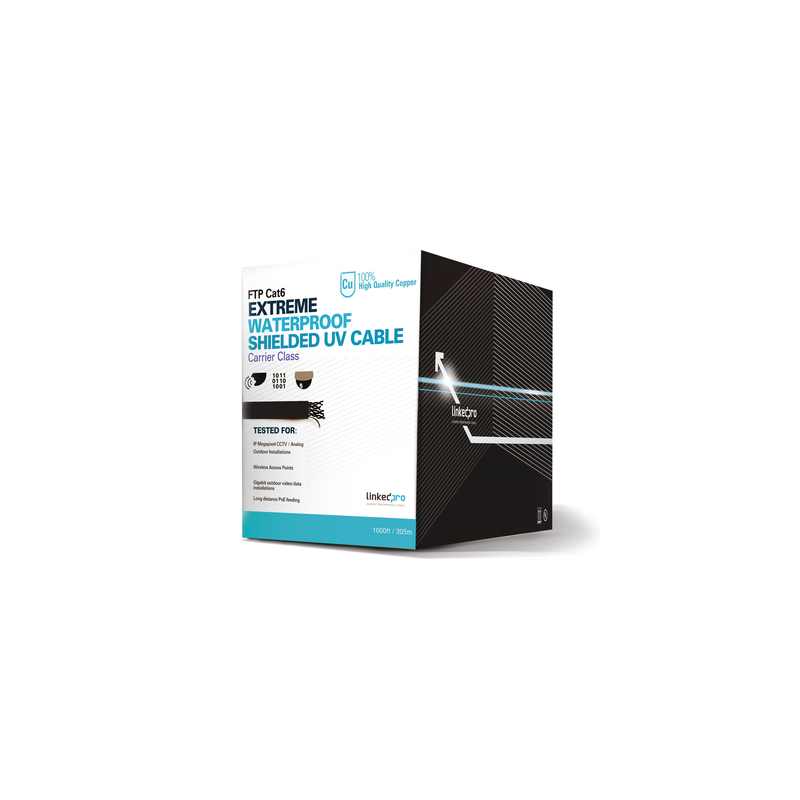 Bobina de cable 305 Metros Cat6+ CALIBRE 23, Climas EXTREMOS, Color negro, sin blindar, para intemperie. 