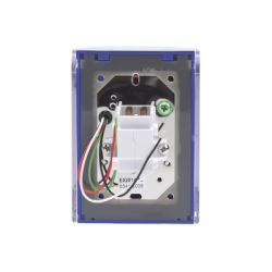 Botón Multipropósito, Color Azul, De Superficie, Con Tapa De Policarbonato, Con Bocina Pre Alarma, Para Interior, Llave Para Restablecer, Texto De Emergencia, Ingles