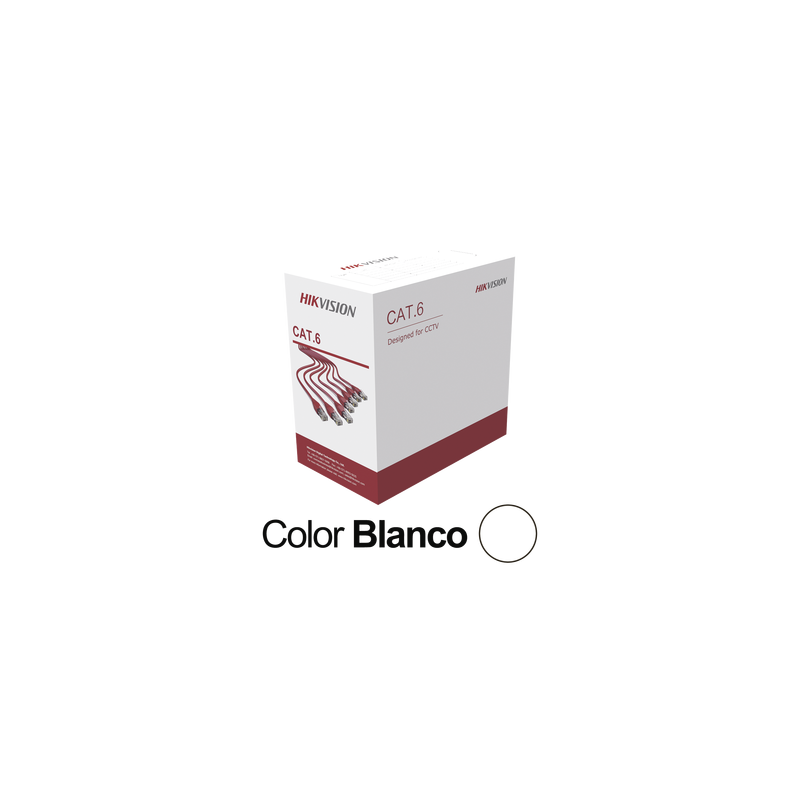 Bobina de Cable UTP 305 Mts / Cat 6 (24 AWG) / Color Blanco / PVC (CM) / Uso en Interior / CCA (Cobre con Aluminio) / Aplicaciones de CCTV y Redes de Datos