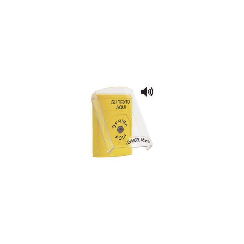 Botón con Texto Personalizado, Tapa Protectora de Policarbonato Súper Resistente, Bocina integrada, Llave para Restablecer