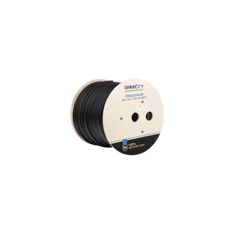 Bobina de cable FTP con Mensajero de Acero de 305 m Cat6+ CALIBRE 23, color negro, para aplicaciones en video vigilancia y redes de datos / Uso en Intemperie y aplicaciones Aéreas