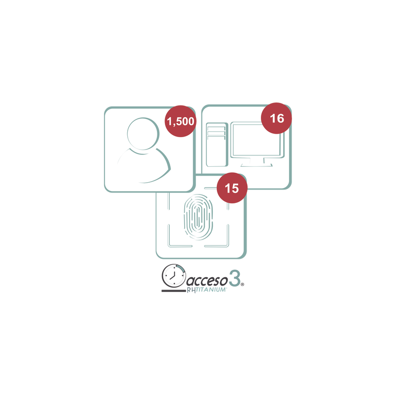 [BAJO PEDIDO] Licencia para software Acceso3 TITANIUM / 3 Años / 1500 Empleados / 16 reloj / 16 PC