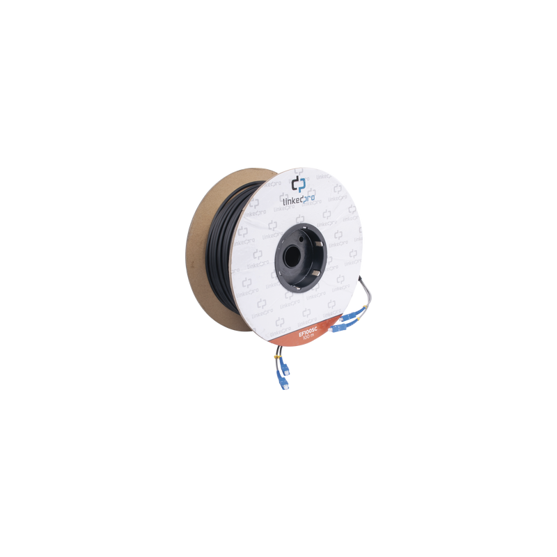 Carrete de Fibra Óptica Monomodo con Conectores SC-SC Duplex, Reforzada con Kevlar, de 100 metros
