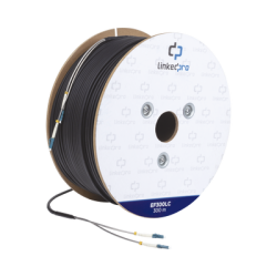 Carrete de Fibra Óptica Monomodo con conectores LC-LC Duplex, Reforzada con Kevlar, de 300 metros, Para instalaciones subterráneas por tubería
