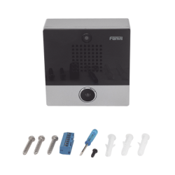 Mini video Intercomunicador para hotelería y hospitales, con diseño elegante, PoE, cámara 1Mpx, 1 botón, 1 relevador integrado de salida y entrada.