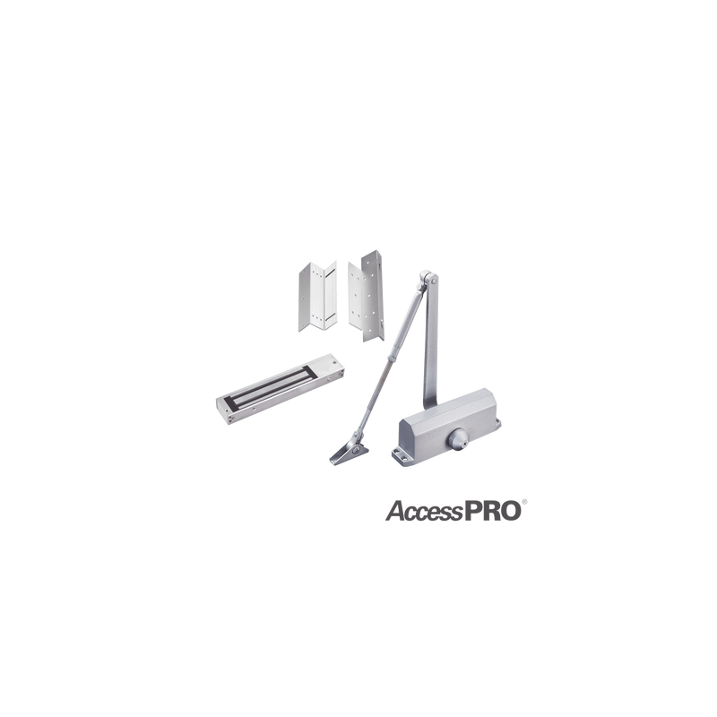 Kit para control de acceso incluye Chapa magnética de 600Lbs / Montajes L y Z / Cierra puerta para 45-65Kg.