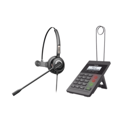 Kit Fanvil para Call Center incluye teléfono IP X2CP Y diadema HT201 y fuente de alimentación. 