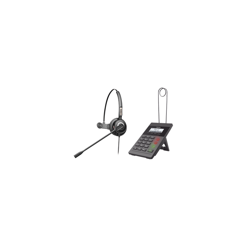 Kit Fanvil para Call Center incluye teléfono IP X2CP Y diadema HT201 y fuente de alimentación. 