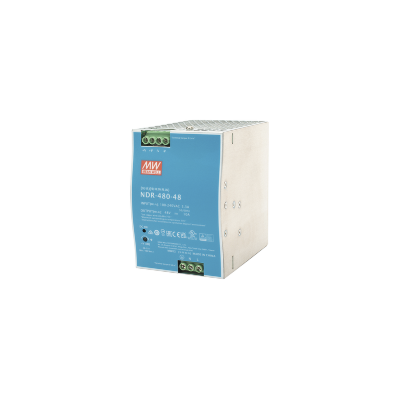 Fuente de Poder Industrial de 480W, salida 48 Vcc, para montaje en riel Din