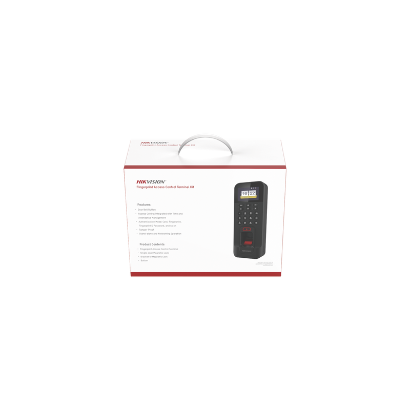 Kit de Control de Acceso TODO INCLUIDO con Lector de Huellas y Tarjetas / 3,000 Huellas / Compatible con App Hik-Connect / Incluye Electroimán  Botón de Salida y Montajes Z y L para imán (DS-K1T804)