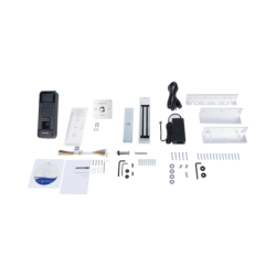 Kit de Control de Acceso TODO INCLUIDO con Lector de Huellas y Tarjetas / 3,000 Huellas / Compatible con App Hik-Connect / Incluye Electroimán  Botón de Salida y Montajes Z y L para imán (DS-K1T804)