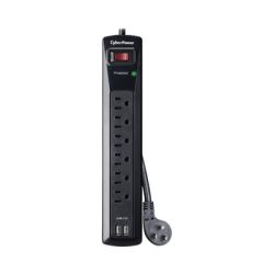 Multicontacto Con Supresor de Picos, Voltaje de Entrada 125 Vca NEMA 5-15P, Con 6 Salidas NEMA 5-15R, 2 Puertos de Carga USB, 1200 Joules