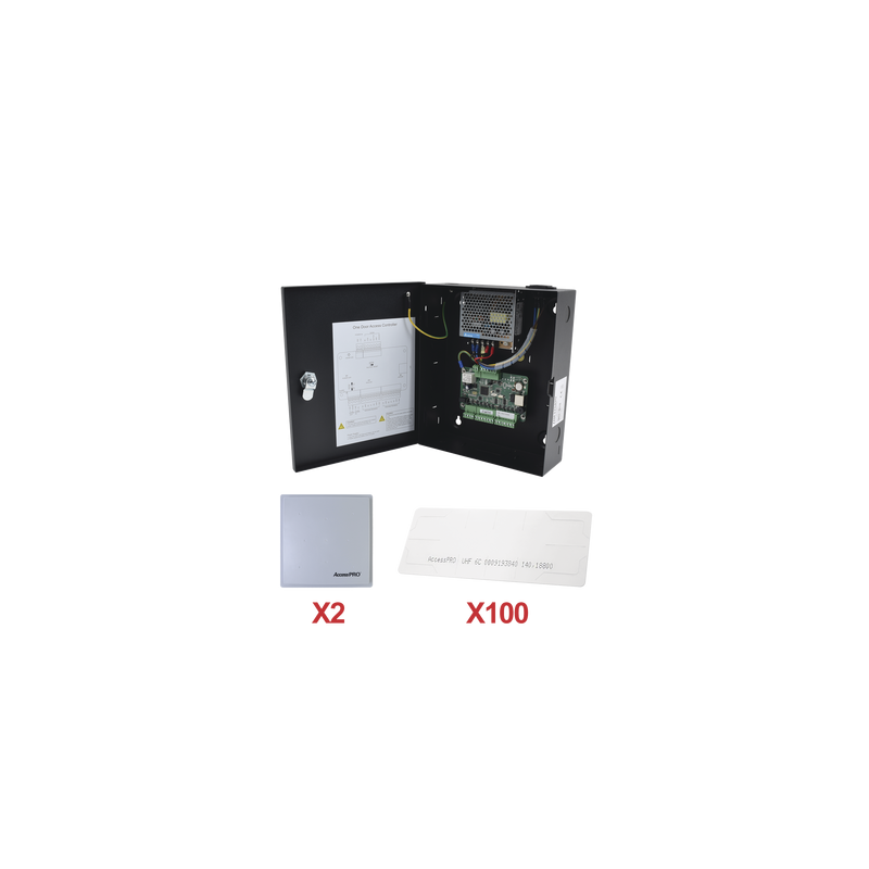 Kit para automatizar 2 ACCESOS VEHICULARES con STICKERS en Parabrisas de vehiculos / Incluye Panel, 2 lectores y 100 stickers / Software IVMS4200 incluido