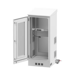 Gabinete de Piso para Exterior con Ventiladores y Termostato con Rack de 19" de 16 U + Espacio para Baterías, Se envía el Gabinete Armado.
